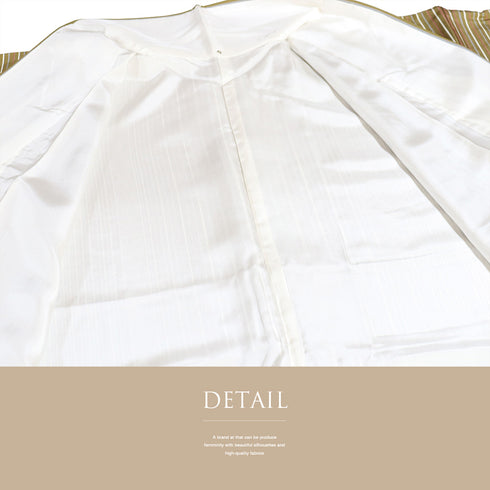 小紋 リサイクル 身丈169.5cm 裄64.4cm 袷 デザイン縞柄 ブラウン LLサイズ お洒落 しつけ糸 正絹 広衿 Sランク