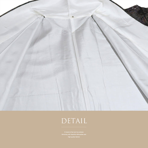 大島紬 リサイクル 身丈163.7cm 裄66.4cm 袷 花、鳥、兎柄 恵績五郎 ゆったりサイズ ブラック Lサイズ お洒落 カジュアル 証紙 しつけ糸 正絹 広衿 未使用品