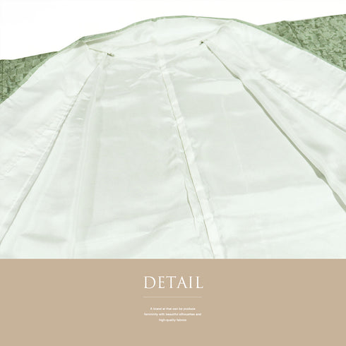 小紋 リサイクル 身丈153cm 裄62.6cm 袷 市松石畳柄 地紋 江戸小紋 グリーン Sサイズ お洒落 正絹 広衿 Sランク