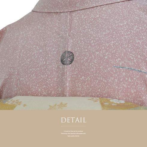 訪問着 リサイクル 身丈156.5cm 裄64.4cm 袷 花枝柄 ピンク Mサイズ セミフォーマル 一つ紋 正絹 広衿 Sランク