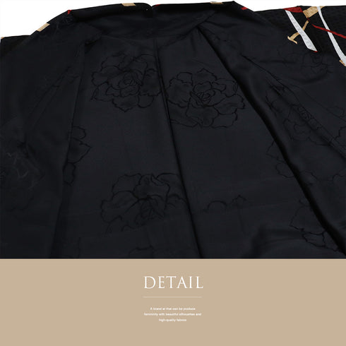 小紋 リサイクル 身丈168cm 裄66.4cm 袷 麻の葉の地紋にデザイン籠目柄 ブラック LLサイズ お洒落 カジュアル 正絹 広衿 未使用品