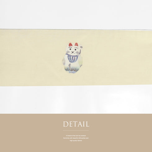 名古屋帯 リサイクル 帯丈372.5cm ポイント柄 招き猫柄 ベージュ Mサイズ 正絹 Cランク カジュアル お洒落