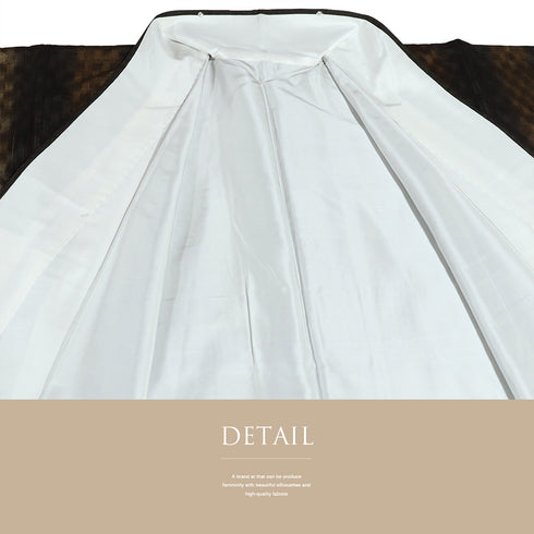 紬 リサイクル 身丈166cm 裄66.3cm 袷 立涌地紋 縞模様 ブラウン LLサイズ カジュアル 正絹 広衿 Sランク