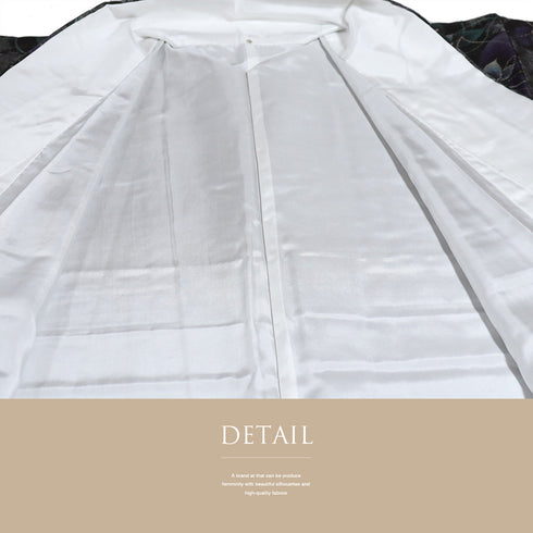 紬 リサイクル 身丈158.8cm 裄65.3cm 袷 花柄 ブラック Mサイズ お洒落 カジュアル しつけ糸 正絹 広衿 Sランク