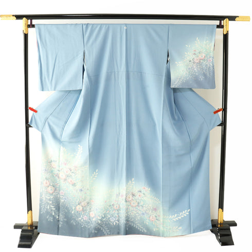 付下げ リサイクル 身丈162cm 裄66.2cm 袷 辻ヶ花文様 ブルー Lサイズ セミフォーマル 一つ紋 正絹 広衿 Aランク