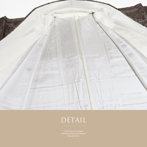 小紋 リサイクル 身丈65.2cm 裄67.4cm 袷 お召し 縞模様 葡萄柄 ブラウン 規格外サイズ お洒落 正絹 広衿 Sランク