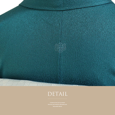 色無地 リサイクル 身丈169cm 裄69.6cm 袷 ブルー LLサイズ セミフォーマル 一つ紋 正絹 広衿 地紋あり Sランク