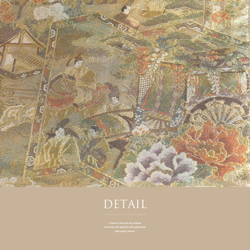 袋帯 リサイクル 帯丈444cm 全通 京雅宮中絵巻 本金箔全通丸帯 はぎれに落款 ゴールド Mサイズ 正絹 Sランク フォーマル