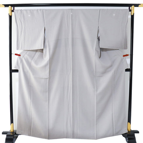 訪問着 リサイクル 身丈161.8cm 裄68.8cm 袷 裾ぼかし柄 地紋 グレー Lサイズ セミフォーマル 三つ紋 しつけ糸 正絹 広衿 Sランク