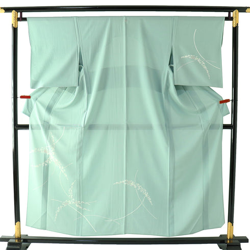 付下げ リサイクル 夏着物 身丈153.2cm 裄65cm 絽 デザイン花柄 グリーン Sサイズ セミフォーマル 一つ紋 正絹 広衿 Aランク