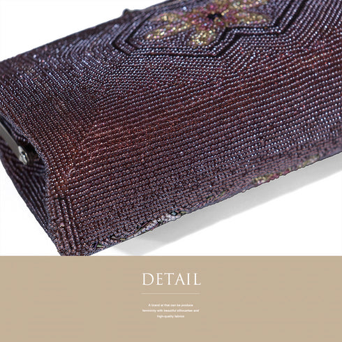 ビーズバック アンティーク パープル地 花柄 お洒落 カジュアル 横幅19cm 高さ13cm マチ5cm Aランク 和装小物 ET-391