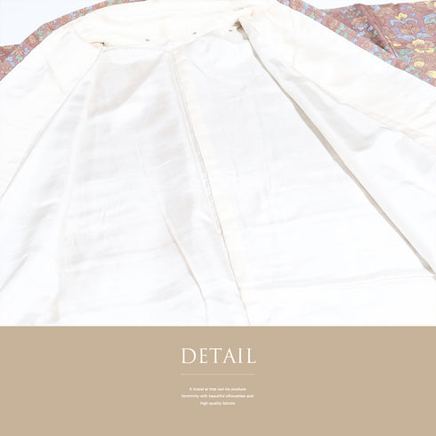 紬 リサイクル 身丈153.5cm 裄63.6cm 袷 更紗に鳳凰柄 ブラウン Sサイズ カジュアル お洒落 正絹 広衿 Sランク