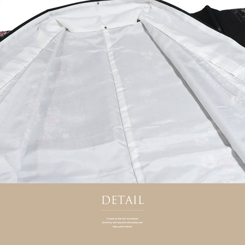 小紋 リサイクル 身丈165.8cm 裄67.5cm 袷 草花柄 既製品 ブラック LLサイズ お洒落 カジュアル ポリエステル 洗える着物 広衿 新品・未使用品