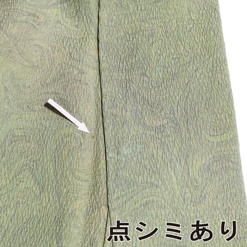 小紋 リサイクル 身丈161cm 裄65.4cm 袷 墨流し 地紋 グリーン Lサイズ お洒落 正絹 広衿 Sランク