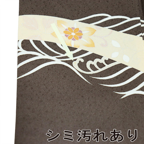 訪問着 リサイクル 身丈161.8cm 裄65.4cm 袷 波柄 ゆったりサイズ ブラウン Lサイズ セミフォーマル 一つ紋 正絹 広衿 Aランク