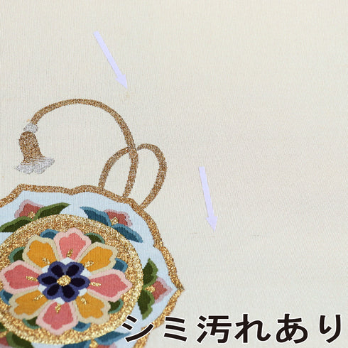 名古屋帯 リサイクル 帯丈356cm ポイント柄 華文に雲取り柄 つづれ織り ベージュ Sサイズ 正絹 Bランク お洒落