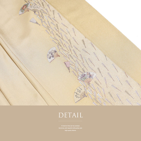 色無地 リサイクル 身丈156.5cm 裄65.8cm 袷 扇面流し柄 松尾光琳 ブラウン Mサイズ フォーマル セミフォーマル 落款 一つ紋 しつけ糸 正絹 広衿 Sランク