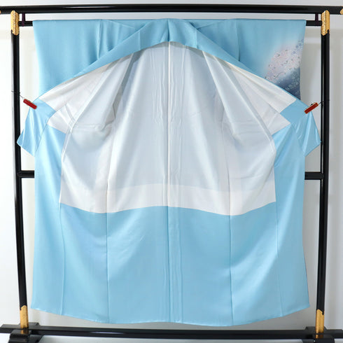 訪問着 リサイクル 身丈151cm 裄62.8cm 袷 小花柄 ブルー Sサイズ お洒落 正絹 広衿 Sランク