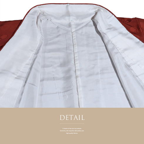 色無地 リサイクル 身丈164cm 裄65.2cm 袷 レッド Lサイズ セミフォーマル 一つ紋 正絹 広衿 地紋あり Sランク