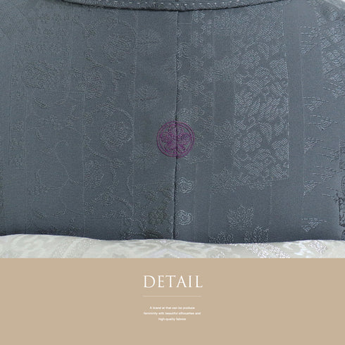 色無地 リサイクル 身丈165cm 裄68cm 袷 短冊寄柄 グレー Lサイズ セミフォーマル お洒落 一つ紋 正絹 広衿 地紋あり Aランク