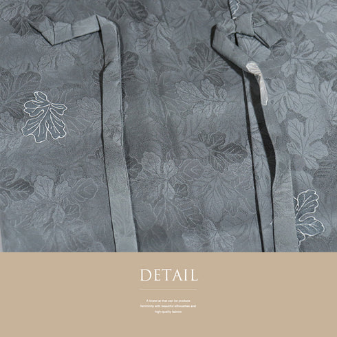 道中着 リサイクル 身丈93.8cm 裄68.8cm 袷 地紋 彩色 葉模様 グレー LLサイズ お洒落 カジュアル 正絹 Sランク