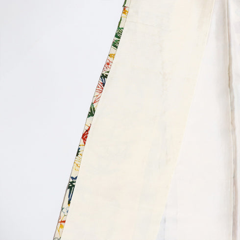 小紋 リサイクル 身丈155.5cm 裄64cm 袷 花柄 菊柄 アイボリー Mサイズ お洒落 正絹 広衿 Sランク