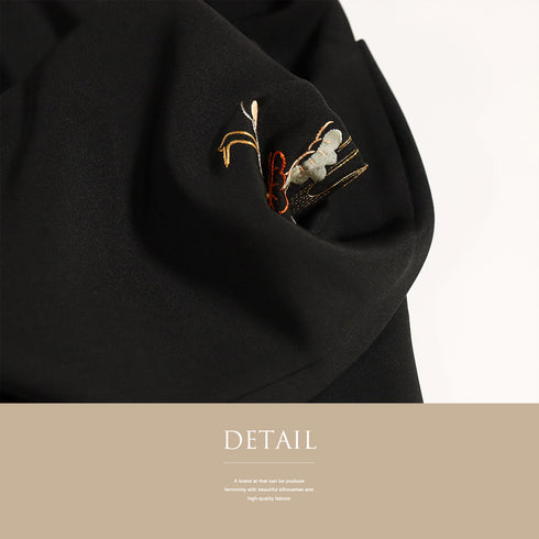 黒羽織 リサイクル 身丈81.2cm 裄67.2cm 袷 黒絵羽 祇園祭柄 ブラック Lサイズ フォーマル しつけ糸 正絹 Sランク