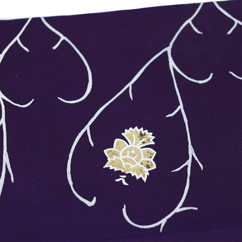 名古屋帯 リサイクル 帯丈358cm ポイント柄 デザイン葉柄 パープル Sサイズ 正絹 Aランク お洒落