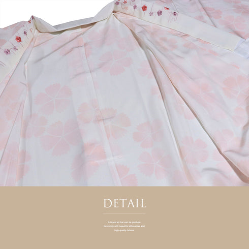 長襦袢 リサイクル 洗える長襦袢 身丈134.5cm 裄65.2cm 袷 撫子柄 ピンク Mサイズ お洒落 ポリエステル 洗える着物 袖無双 Aランク