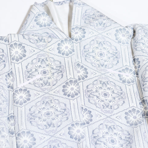 小紋 リサイクル 身丈157.5cm 裄66.8cm 袷 花柄 グレー Mサイズ お洒落 カジュアル 正絹 広衿 Aランク