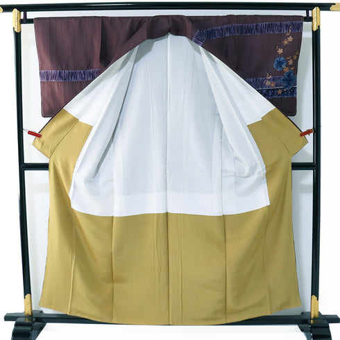 付下げ リサイクル 身丈155.6cm 裄65.2cm 袷 部分絞り 地紋 絞り彩色 パープル Mサイズ お洒落 しつけ糸 不明 広衿 Sランク