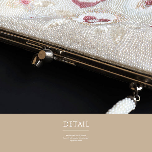 ビーズバック アンティーク 白地 お洒落 カジュアル 横幅20cm 高さ12cm マチ4.5cm Aランク 和装小物 ZO-59