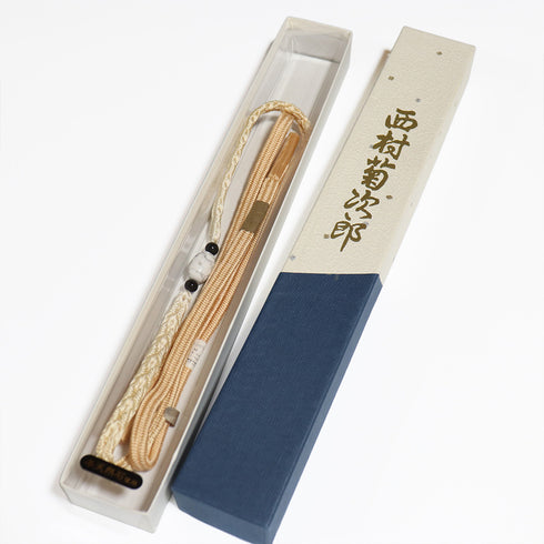 帯締め リサイクル 手組紐 オレンジ 正絹 新品・未使用品 本天然石 西村菊次郎作