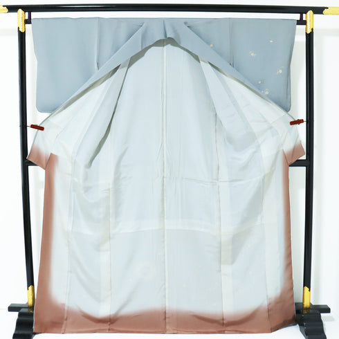 付下げ リサイクル 身丈170cm 裄66.8cm 袷 華紋柄 刺繍 箔 ブルー LLサイズ お洒落 正絹 広衿 Sランク