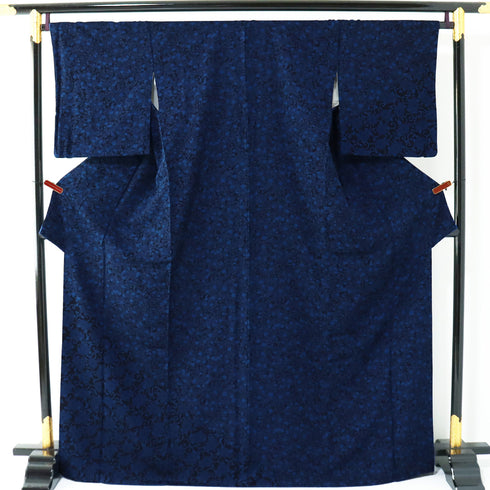 付下げ リサイクル 身丈168cm 裄67.6cm 袷 小紋 菊唐草文様 草花柄 ブルー LLサイズ お洒落 正絹 広衿 Sランク