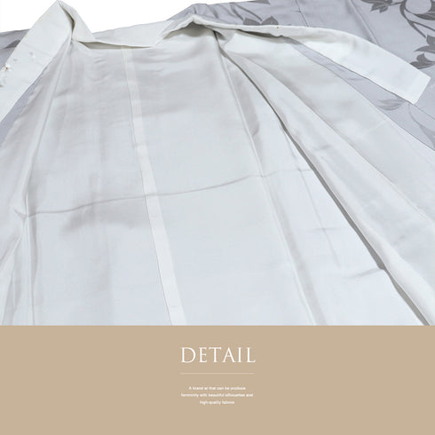 長襦袢 リサイクル 長襦袢 身丈132cm 裄65.2cm 袷 蔦の地紋柄 刺繍半衿付き グレー Mサイズ 正絹 Sランク