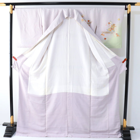 訪問着 リサイクル 身丈170.5cm 裄67.6cm 袷 組紐に橘柄 パープル LLサイズ セミフォーマル お洒落 正絹 広衿 Sランク