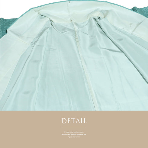 色無地 リサイクル 身丈157.3cm 裄62.6cm 袷 小花柄 梶山伸監修 ブルー Mサイズ お洒落 落款 正絹 広衿 地紋あり Sランク