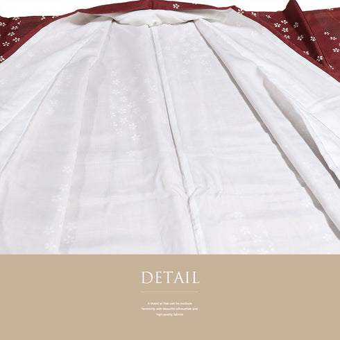 小紋 リサイクル 身丈164cm 裄68cm 袷 既製品 デザイン縦枠柄 小花散らし柄 ヒロミチナカノ レッド Lサイズ お洒落 しつけ糸 正絹 広衿 Sランク