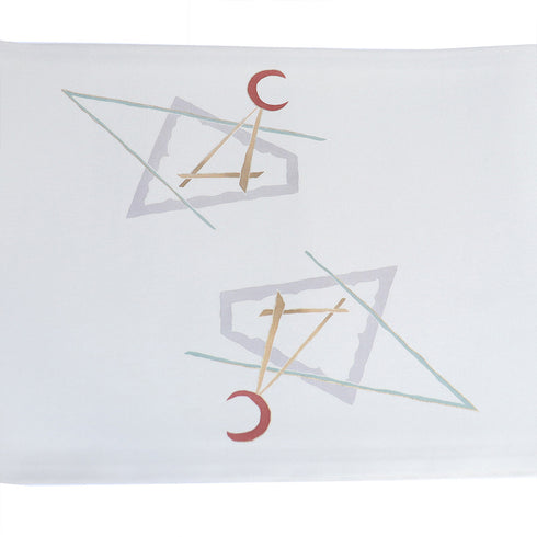 名古屋帯 リサイクル 帯丈372cm ポイント柄 三日月に三角柄 塩瀬 パールトーン加工 グレー Mサイズ 正絹 Sランク お洒落