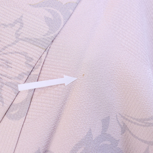 小紋 リサイクル 身丈158.8cm 裄65.2cm 袷 花唐草柄 地紋 箔 パープル Mサイズ お洒落 カジュアル 正絹 広衿 Aランク