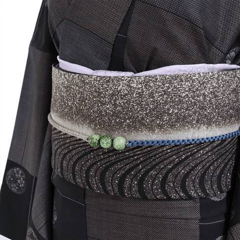 袋帯 リサイクル 帯丈510cm 全通 たたき 幾何学柄 菊樹染 ブラウン LLサイズ 正絹 新品・未使用品 お洒落