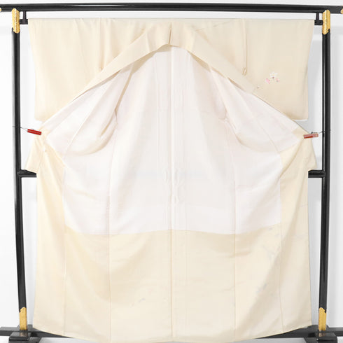 訪問着 リサイクル 身丈160.2cm 裄66.8cm 袷 枝垂れ花など ベージュ Mサイズ セミフォーマル お洒落 正絹 広衿 Sランク