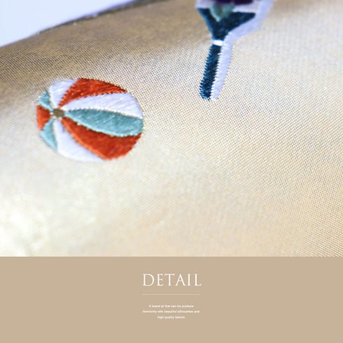 名古屋帯 リサイクル 帯丈367.5cm ポイント柄 絵馬 羽子板 兜 折り鶴 ゴールド Mサイズ 正絹 Sランク お洒落