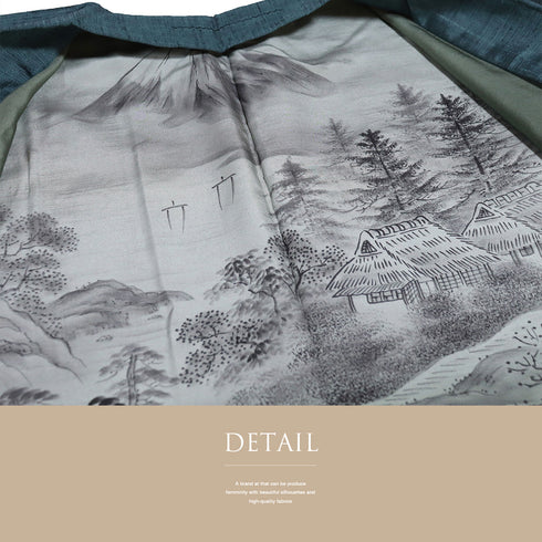 アンサンブル 男物 リサイクル 身丈137.1cm 裄68cm 羽織丈89cm 袷 紬 パールトーン加工 グリーン SSサイズ お洒落 カジュアル しつけ糸 正絹 棒衿 Sランク