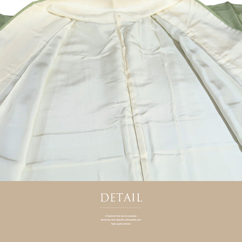 色無地 リサイクル 身丈160cm 裄65cm 袷 グリーン Mサイズ セミフォーマル お洒落 一つ紋 しつけ糸 正絹 広衿 地紋なし Sランク