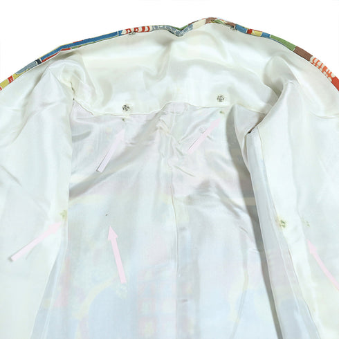 小紋 リサイクル 身丈159.5cm 裄64.8cm 袷 陶芸に花瓶や壺柄 多色 Mサイズ お洒落 カジュアル 正絹 広衿 Aランク