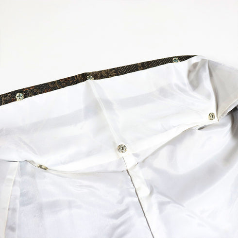 小紋 リサイクル 身丈156.2cm 裄65cm 袷 紬調絣に点描柄 地紋 ブラウン Mサイズ お洒落 カジュアル ポリエステル 洗える着物 広衿 Sランク