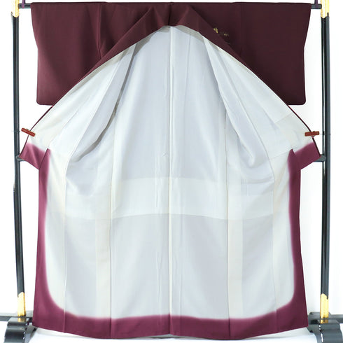 付下げ リサイクル 身丈161.8cm 裄64.8cm 袷 月に波やうさぎ柄 刺繍 箔 パープル Lサイズ お洒落 正絹 広衿 Sランク