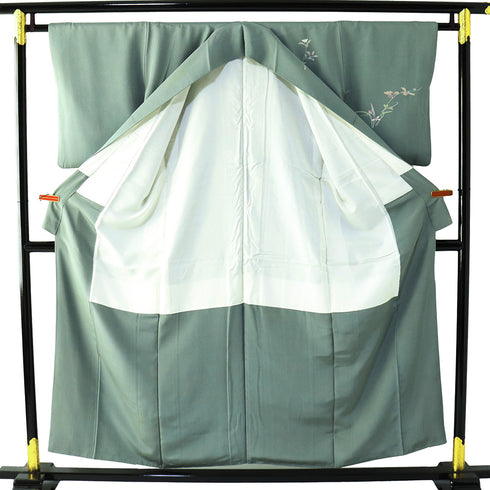 訪問着 リサイクル 身丈152.8cm 裄63.6cm 袷 花柄 グリーン Sサイズ フォーマル セミフォーマル 落款 正絹 広衿 Aランク